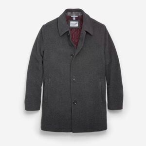 Cole Haan Men’s Wool-Blend Car Coat Jacket Black Button Front Water-Resistant